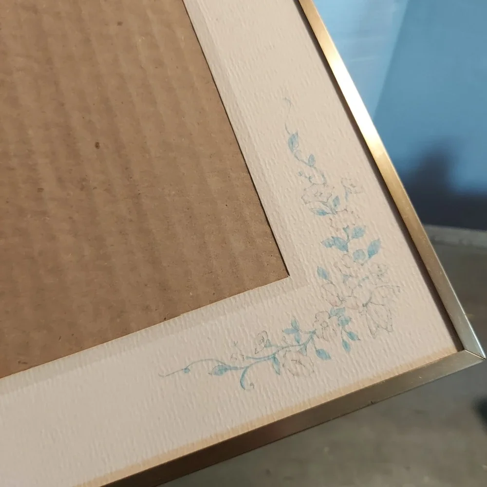 Vintage Gold Metal Picture Frame Floral Watercolor Mat 8x10 Tabletop Wall Mount